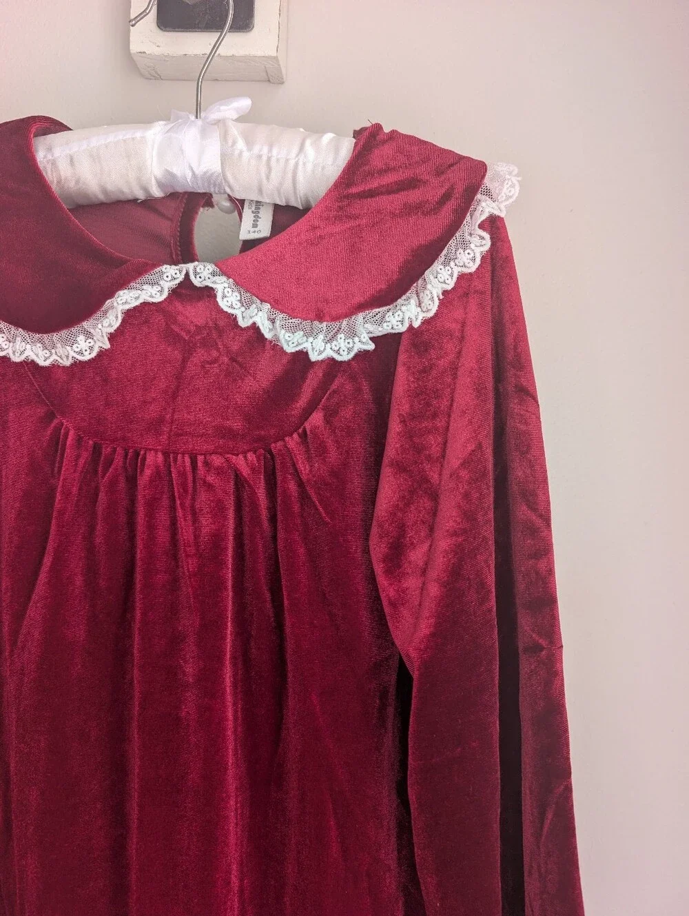 Mud Kingdom Burgundy Maroon Velvet Holiday Dress Lace Peter Pan Collar Size 7